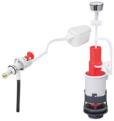 Wirquin 10724138 Chasse d'eau wc complète mécanisme wc simple chasse MP & robinet flotteur à alimentation latérale F80, gris et rouge