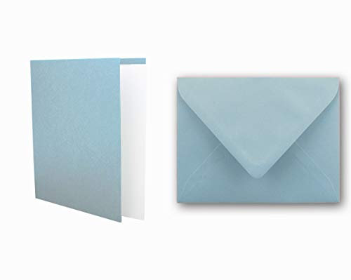 25x Kartenset DIN A6 inkl. Briefumschlägen & extra Einlegeblätter - Blanko Klappkarten in Hell-Blau im DIN A6 Format - Karten zum Selbstgestalten für Einladungen und Grüße