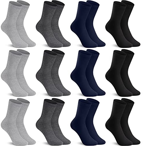 L&K-II 12/24 parstrumpor dam/herr affärsstrumpor svart/vit lång bomull unisex arbetsstrumpor vinterstrumpor 92216, 12 par svart/marin/grå, 47-50 EU