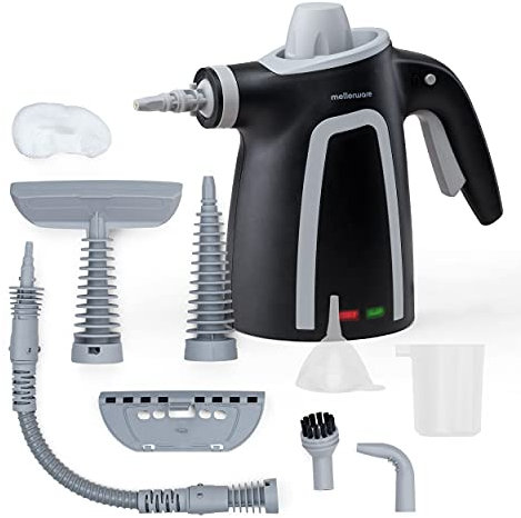 Mellerware Limpiador a Vapor de Mano Fush! | Vaporeta de Limpieza Hogar 1050W | Limpiador portátil Multiuso | Tanque 380mL | 9 Accesorios para Hogar, Baño, Cocina, Alfombra exterior (Black)