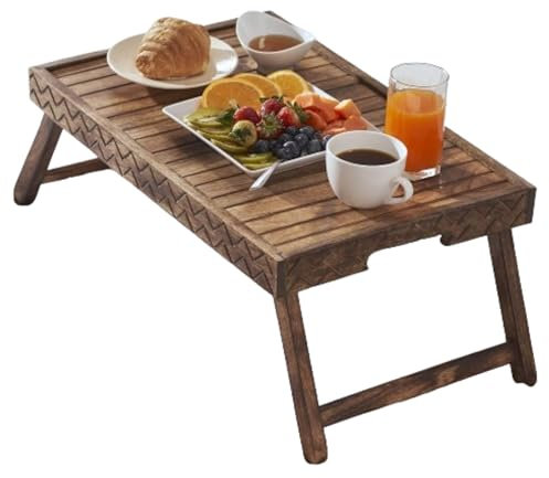 Penguin Home Sturdy Mango Wood Bed Tray Table with Foldable Legs, Breakfast Tray for Sofa, Bed, Eating, Working, Used As Desk Snack Tray (Size -Large)