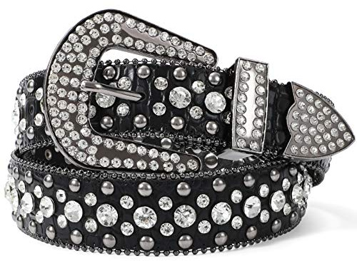LEACOOLKEY Western Cowgirl Rhinestone Belt for Women, Bling Belt for Dress, Black