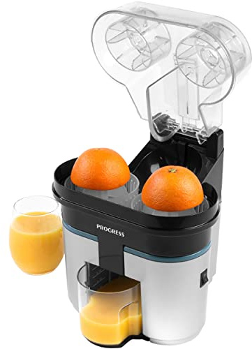 Progress EK5027P - Exprimidor eléctrico para rebanadas y jugos, exprimidor de cítricos doble con cortador integrado, función de exprimido doble, recipiente de 500 ml, accesorios de cono extraíbles y