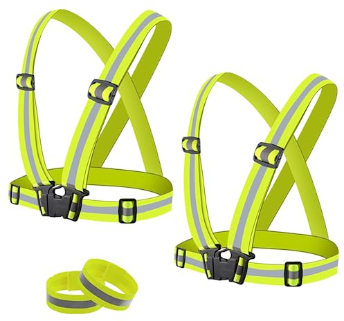 BOZEVON Chaleco de Reflectante - Chaleco de Seguridad de Alta Visibilidad Ajustable con Banda reflectora para Correr, Trotar, Practicar Senderismo, Ciclismo, Paquete 3