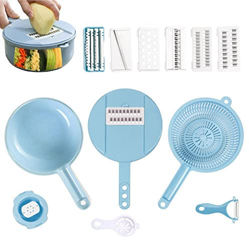 Tiandeng Tritatutto per verdure con contenitore - Affettatrice per patate multifunzione Veggie Chopper con colino Ciotola colino - Grattugia aglio affettaverdure per patate cipolle carote cetriolo