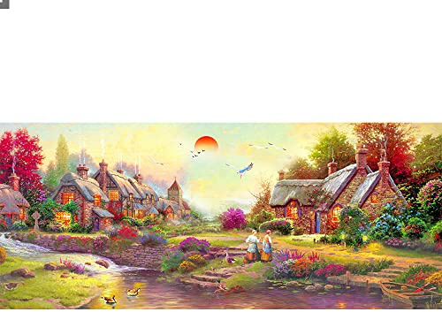Diamond Painting Paesaggio Rurale 110x50 cm (interno 104x44 cm) Diamond Paint Paesaggi Grandi Dimensioni e Natura Puzzle 5D con Perline Paesaggi Fiori di Ciliegio Kit per Ricamo Cross Stitch