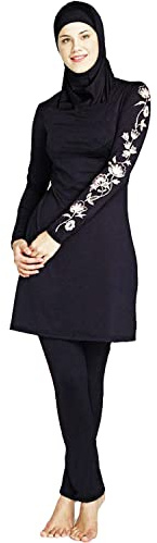Desert Dress Märkt Burkini 3 delar kvinnor blygsam baddräkt 3 delar långärmad enfärgad spandex sommarstrand S M L XXL 3XL 4XL 5XL 6XL, Svart, L