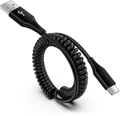 Spiralkabel USB C Ladekabel, USB C Handy Kabel Schnellladekabel, Android Auto Kabel Typ C Datenkabel für Samsung Galaxy A16 A15 A14 A56 A55 5G A54 A53 A36 A35 S25 Ultra S24 S23 S22 S21 Z Flip5, Xiaomi