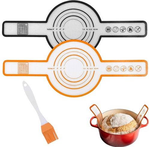2 Stück Silikon Backmatte Langen Backmatte Brot Silikonmatte Backen Wiederverwendbares Brotbackzubehör Backmatte Silikon Teigmatte Geeignet für Teig Macarons (Schwarz + Orange mit Pinsel)
