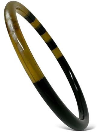 Yvelise Bracelet femme en corne de buffle - Jonc fait main au Vietnam - Authentique - Rond Noir Moyen