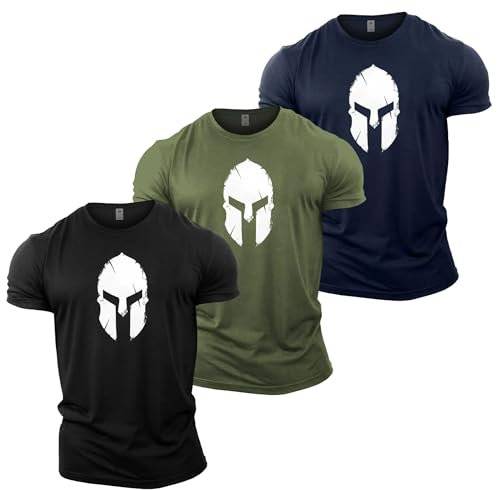 GYMTIER Herren Gym T-Shirt 3 T-Shirt Bundle Bodybuilding Training Top, 3er-Pack Spartan-Helm, S