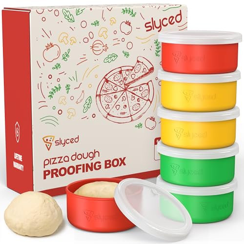 Slyced Set of 6 Silicone Pizza Dough Proofing Box – BPA-Free Silicone, Stackable, with Transparent Lid and Air Hole – Versatile Food Storage Container - Pizza Making Accessories - For 12-16 Pizzas
