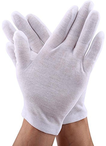 Akozon Ensemble de 12 Paires de en Coton Blanc pour les Travaux de Protection et l'inspection de Manipulation en Toute sécurité des Pièces de Monnaie, des Bijoux, de l'argenterie et