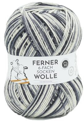 Ferner Wolle Lungauer Sockenwolle 6-fach, bunte Strumpfwolle 6-fädig, Sockengarn mit Merinowolle und Farbverlauf, 150 g, Nadelstärke 3 bis 4 mm (756/24)