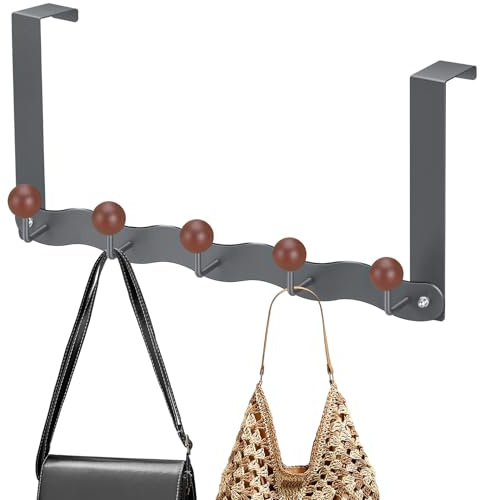 Kssvzz Porte Manteau pour Porte Renforcé - Cintre de Porte Robustre avec 5 Crochets pour Vêtements, Manteaux, Chapeaux, Sacs, Serviettes et Parapluies (Noir)