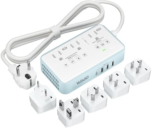220V to 110V Voltage Converter US to Europe, 2000W Voltage Converter for European Travel with 3 AC 2 USB-C 2 USB-A Ports, and EU/UK/AU/IT European Travel Plug Adapter