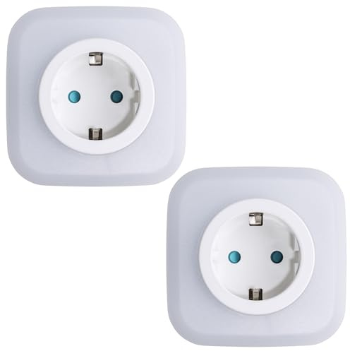 SEBSON LED Nattlampa med Uttag - 2-pack - Skymningssensor, Mellanpropp, USB-C USB-A Port, På/Av-knapp – Varmvitt Ljus 2700K, Uttagslampa