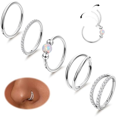 LOREMOW 5PCS 18G Hoop Nose Rings for Women Clicker Nose Rings Hoops 8-10mm