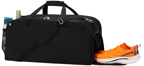 LONALIA Sac de Sport 47L avec Compartiment à Chaussures - 61×28×28 cm Sac de Voyage avec Passoire pour Valise pour Weekend, Voyage, Court Séjour - Noir