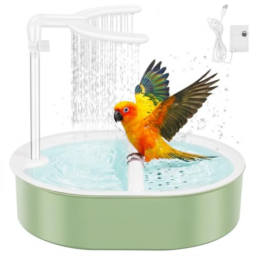 Ducha para pájaros, periquitos, ducha doble con flujo de agua ajustable, lazo de corriente USB, bañera para pájaros, para inseparables, periquitos, pájaros domésticos (verde)