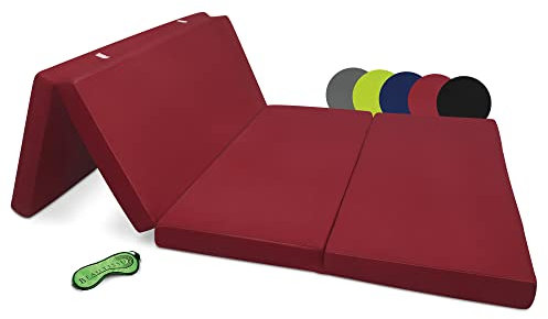 Beautissu Klappmatratze Gästebett klappbar 120x195 cm Faltmatratze Gästematratze faltbar Reisematratze Klappbett Gäste Matratze – Campix Camping Matratze Tragegriff Bodenmatratze waschbar Dunkelrot