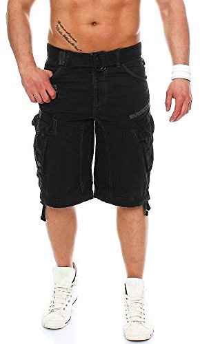 Geographical Norway Herren Baumwoll Cargo Shorts Parasol Stoff-Gürtel,Black,XXL