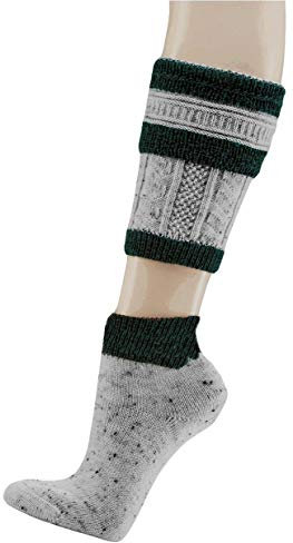 krautwear Herren Trachtenstrümpfe Trachtensocken Loferl 2tlg (Wadenwärmer + Socken) Tweedgarn mit 30% Wolle Wärmend Trachtenmode Oktoberfest Karneval (grgrü 43-46)