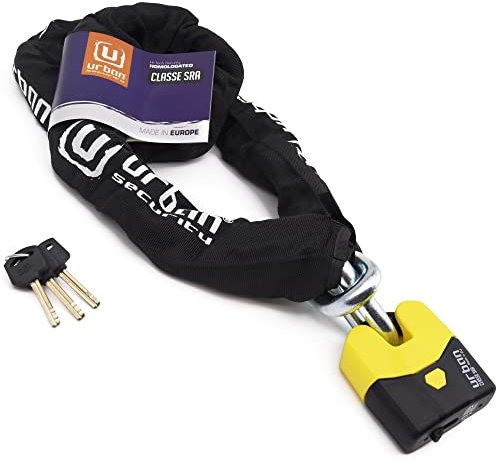 URBAN U8K150 Kettenschloss Motorrad Motorradschloss Vorhängeschloss und Kette, Sicherheit 20/20 mit Zulassung SRA, Gehärteter Stahl, Glieder 15mm Durchmesser, Sicherheitsschloss Motorrad, 150cm