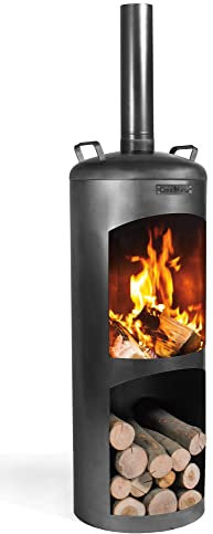 CookKing Terrassenofen Faro aus Stahl | 40x40x158 cm, Schwarz | Handgefertigt in Europa | Ideal für Garten & Terrasse