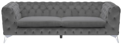 Modern 3-sits Sammet Soffa Knappar Tuftad Chesterfield Lågt Ryggstöd Grå Sotra