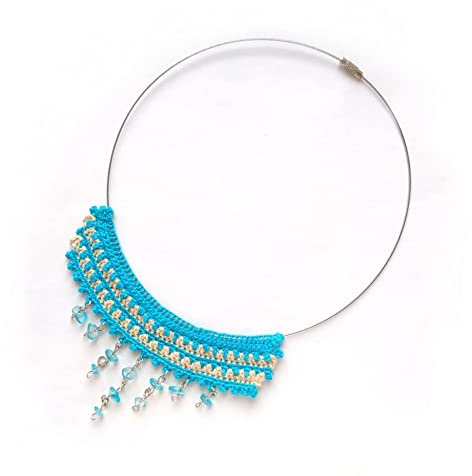 collana turchese estiva boho hippy all'uncinetto con perline