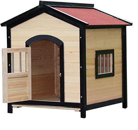 Hundkoja Trä Utomhus Sällskapsdjur Log Cabin Kennel Väderbeständig Vattentät med Dörrflik Dragbar bottenplatta Hem Husdjursmöbler för små Medelstora stora djur (Medium)