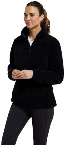 Mountain Warehouse Teddyfleecejacke für Damen -warmes und kuscheliges Damen-Sweatshirt, Oberteil mit halbem Reißverschluss, Leichter Pullover, Antipilling-Fleece, Winter Schwarz Damengröße EU 40