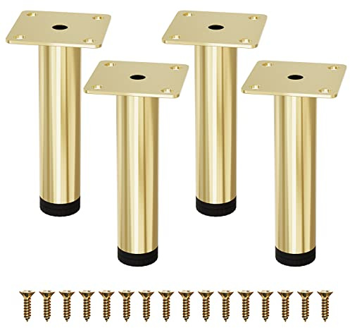 M MIMHOOY Furniture Legs 4 inches, Legs for Furniture Modern Metal Legs Furniture Feet Replacement Leg Set of 4 (Gold)