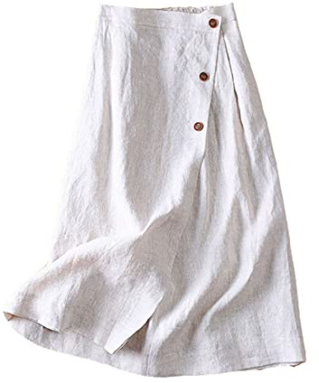 DSKK Falda de Lino para Mujer, Falda de Cintura elástica para Mujer Vestido de Lino,Falda Mujer (Blanco,XL,FR/ES,Letras,XL)