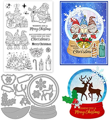 ORIGACH Weihnachten Wichtel Klare Stempel und Stanzformen Set für Kartenherstellung Weihnachtsmann Weihnachten Worte Silikonstempel und Stanzformen für DIY Scrapbooking Weihnachtskarte Dekor