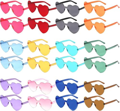 ZCOINS 24 Pairs Heart Shaped Sunglasses Multipack in 12 Colours - Colourful Party Favours for Adults, Bridesmaids & Hen Nights - Photo Booth Props, Fancy Dress & Festival Accessories