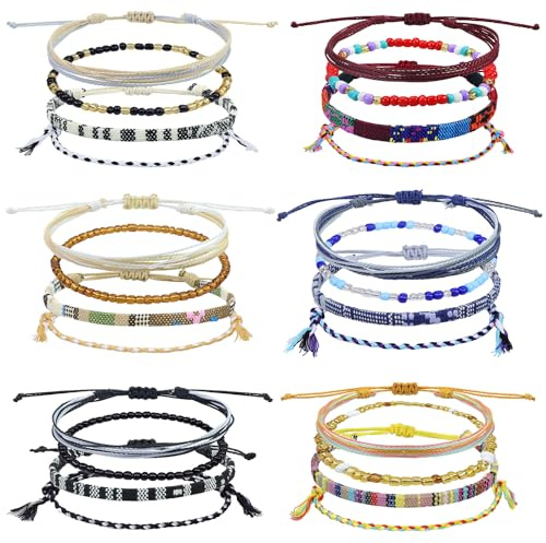 24Pcs Boho Surfer Bracelets Anklet Adjustable Beaded Anklets Handmade Braided Bracelet Colorful Summer Beach String Rope Ankle Bracelets Braided Rope Wrist Waterproof Surfer Bracelet Boho Jewelry for