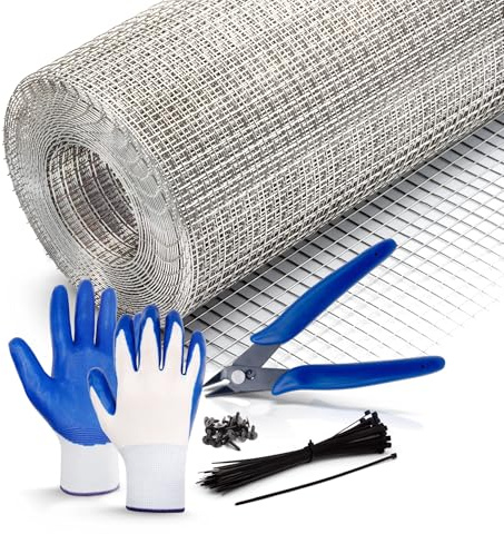 sarkman Chicken Wire Mesh Roll - Stainless Steel Wire Fencing Mesh Roll for Vents, Air Brick, Windows & Door - Garden Netting Mesh with Wire Cutter, Gloves, Screws & Cable Ties | 6m x 22cm