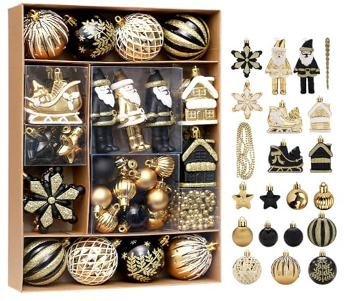 Fouriding 50 Stückes Weihnachtskugeln Kunststoff Christbaumkugeln Hängende Dekoration für Weihnachtsbaumschmuck Dekoration (Schwarz)