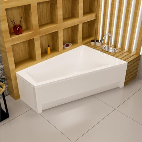 ECOLAM® Badewanne RITA Trapezwanne Eckwanne Trapezform 160x100 cm RECHTS + Schürze Acryl + Ab- und Überlauf Alcaplast Füße Silikon SET