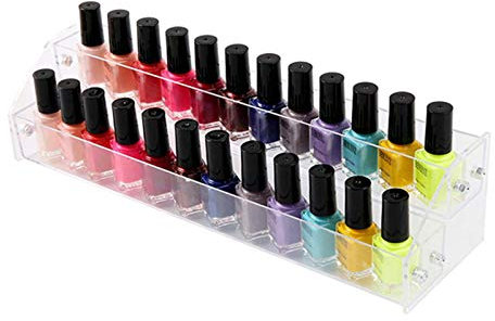 Nail Polish Organiser Acrylic, 2 Tiers Nail Polish Display Rack Holds up to 24 Bottles, Clear Nail Varnish Organiser Storage Rack, Nail Polish Stand Holder for Lipstick, Essen-tial Oil, Tat-too Ink