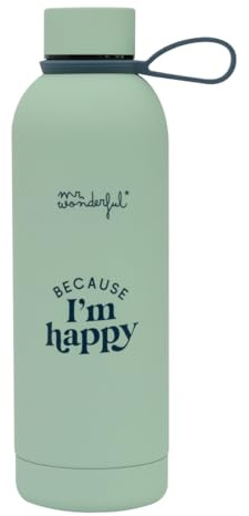 Mr. Wonderful - Botella térmica 550 ml - Because I'm happy - Botella de Agua de Acero Inoxidable - Botella con CIerre Hermético y Libre de BPA - Capacidad 550 ml