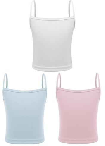 TTAO 3-pack flicka bomull undertröjor spagettiremmar topp enfärgad cami skjorta sommar sportkläder linne danskläder