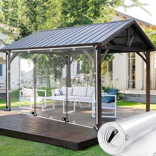 Transparente Outdoor-Planenvorhänge, wasserdicht, Pavillon-Seitenteile mit Reißverschlusstür, wetterfeste PVC-Abdeckung für Pergola, 5,5 x 2,8 m