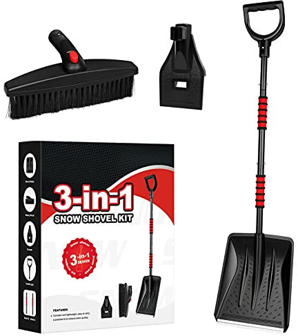 YARNOW Snow Shovel 3 in 1 Snow Removal Tools, Detachable, Adjustable Car Snow Brush and Ice Scraper