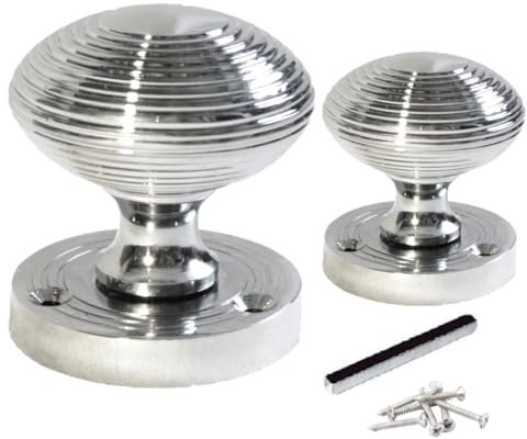 Chrome Polished Door Knobs Reeded Round Internal Mortice Sprung Door Knob Set Pack Pair Victorian Door Knobs 56mm
