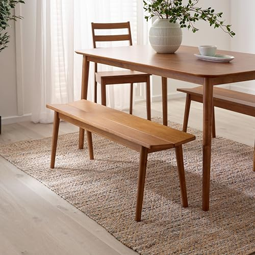 Furniturebox UK Solid Wood Dining Bench - Lynton Large Walnut Stained Wooden Bench 120cm - Modern Traditional Classic Farmhouse Style - Retro Nods - Solid Rubberwood Kitchen Dining Room Furniture