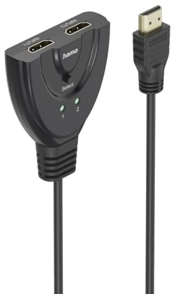 Hama HDMI Splitter 4k, 2x1 (HDMI Switch 2in1 Out, 2 Geräte an 1 Monitor, HDMI Verteiler unterstützt 4k@60Hz, 3D, HDMI 2.0, für Spielekonsole, Laptop, Blu-ray-Player, Plug & Play) schwarz
