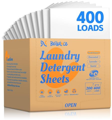 BellaLuce Laundry Detergent Sheets - Laundry Sheets, 400 Loads, Eco-Friendly, Plastic-Free, Fresh Linen Scent, Space Saving, Fast Dissolve & Hypoallergenic